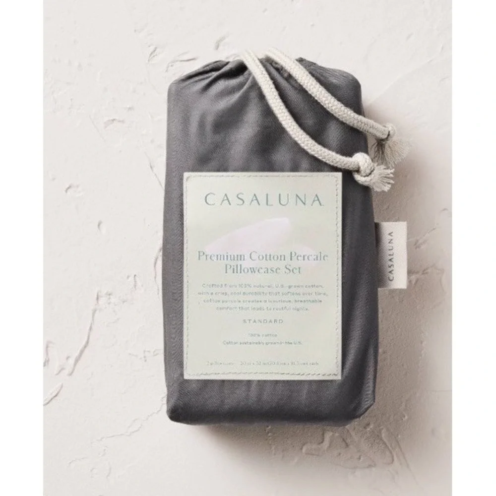 Casaluna Standard 400 Thread Count Percale Pillowcases Dark Gray